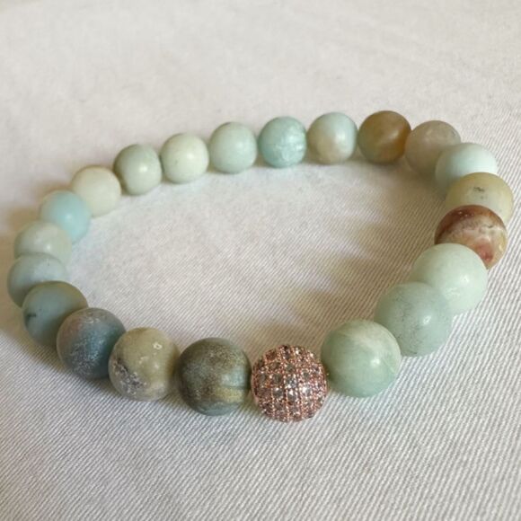 8mm Matte Amazonite Stretch Bracelet with 8mm Pave Rose Gold Spacer - Picture 4 of 4